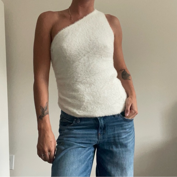 Anthropologie Tops - Anthropologie Cream One-Shoulder Tank Top